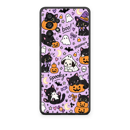 Θήκη Samsung Galaxy A73 5G Halloween Black Cats on Lilac από τη Smartfits με σχέδιο στο πίσω μέρος και μαύρο περίβλημα | Samsung Galaxy A73 5G Halloween Black Cats on Lilac case with colorful back and black bezels