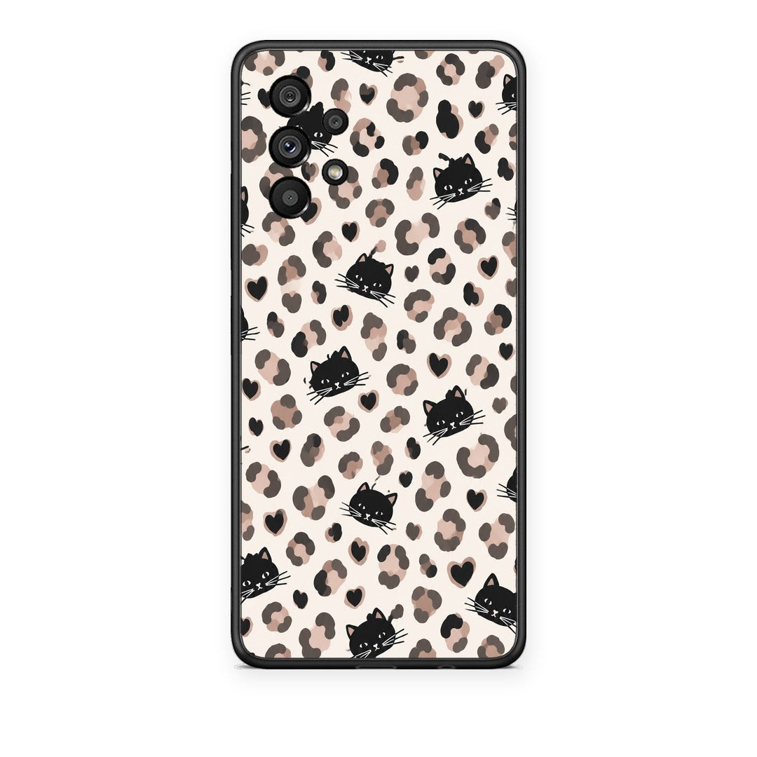 Θήκη Samsung Galaxy A73 5G Leopard Spots and Black Cats on Cream από τη Smartfits με σχέδιο στο πίσω μέρος και μαύρο περίβλημα | Samsung Galaxy A73 5G Leopard Spots and Black Cats on Cream case with colorful back and black bezels