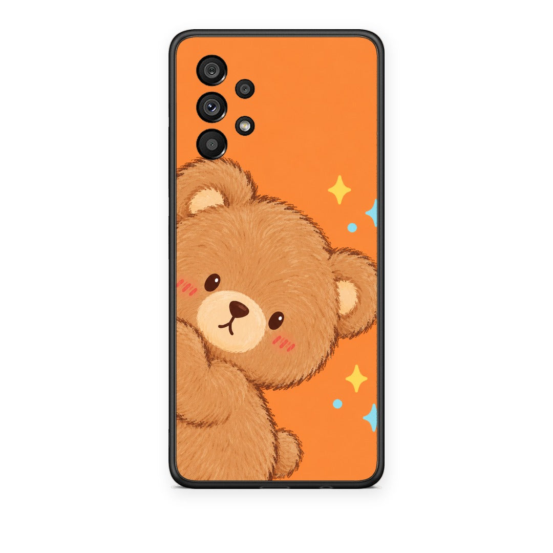 Θήκη Samsung Galaxy A73 5G Peekaboo Teddy on Orange από τη Smartfits με σχέδιο στο πίσω μέρος και μαύρο περίβλημα | Samsung Galaxy A73 5G Peekaboo Teddy on Orange case with colorful back and black bezels
