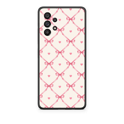 Θήκη Samsung Galaxy A73 5G Pink Bow Lattice and Hearts on Cream από τη Smartfits με σχέδιο στο πίσω μέρος και μαύρο περίβλημα | Samsung Galaxy A73 5G Pink Bow Lattice and Hearts on Cream case with colorful back and black bezels