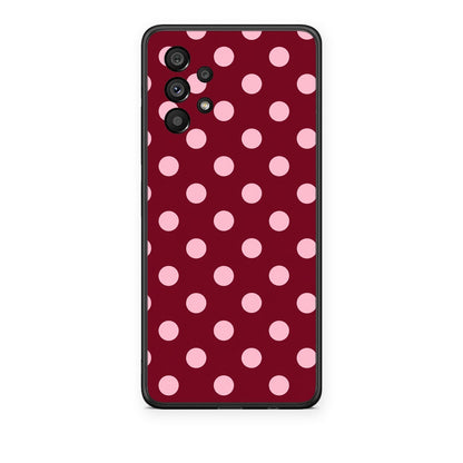 Θήκη Samsung Galaxy A73 5G Pink Polka Dots on Burgundy από τη Smartfits με σχέδιο στο πίσω μέρος και μαύρο περίβλημα | Samsung Galaxy A73 5G Pink Polka Dots on Burgundy case with colorful back and black bezels