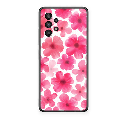 Θήκη Samsung Galaxy A73 5G Pink Watercolour Flowers on White από τη Smartfits με σχέδιο στο πίσω μέρος και μαύρο περίβλημα | Samsung Galaxy A73 5G Pink Watercolour Flowers on White case with colorful back and black bezels