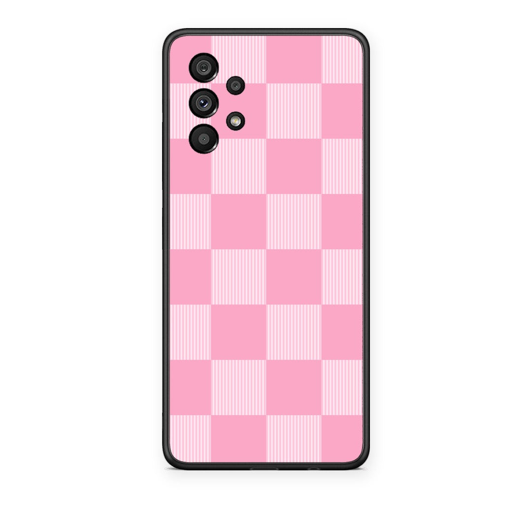Θήκη Samsung Galaxy A73 5G Pink and White Striped Checks από τη Smartfits με σχέδιο στο πίσω μέρος και μαύρο περίβλημα | Samsung Galaxy A73 5G Pink and White Striped Checks case with colorful back and black bezels