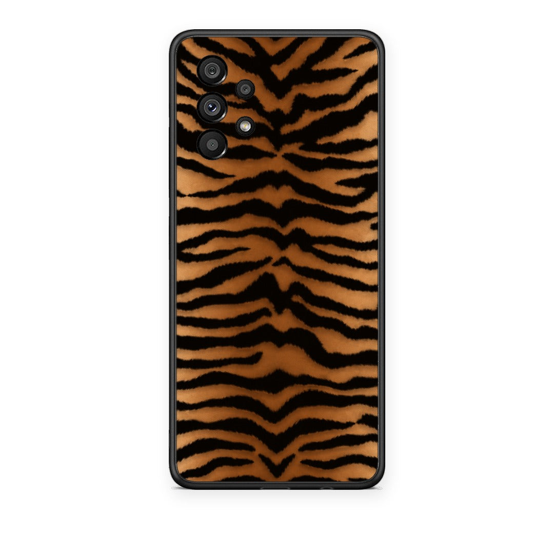 Θήκη Samsung Galaxy A73 5G Tiger Print Orange and Black από τη Smartfits με σχέδιο στο πίσω μέρος και μαύρο περίβλημα | Samsung Galaxy A73 5G Tiger Print Orange and Black case with colorful back and black bezels