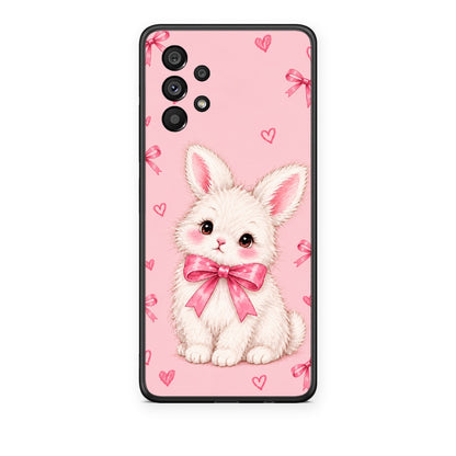 Θήκη Samsung Galaxy A73 5G White Bunny and Pink Bows από τη Smartfits με σχέδιο στο πίσω μέρος και μαύρο περίβλημα | Samsung Galaxy A73 5G White Bunny and Pink Bows case with colorful back and black bezels
