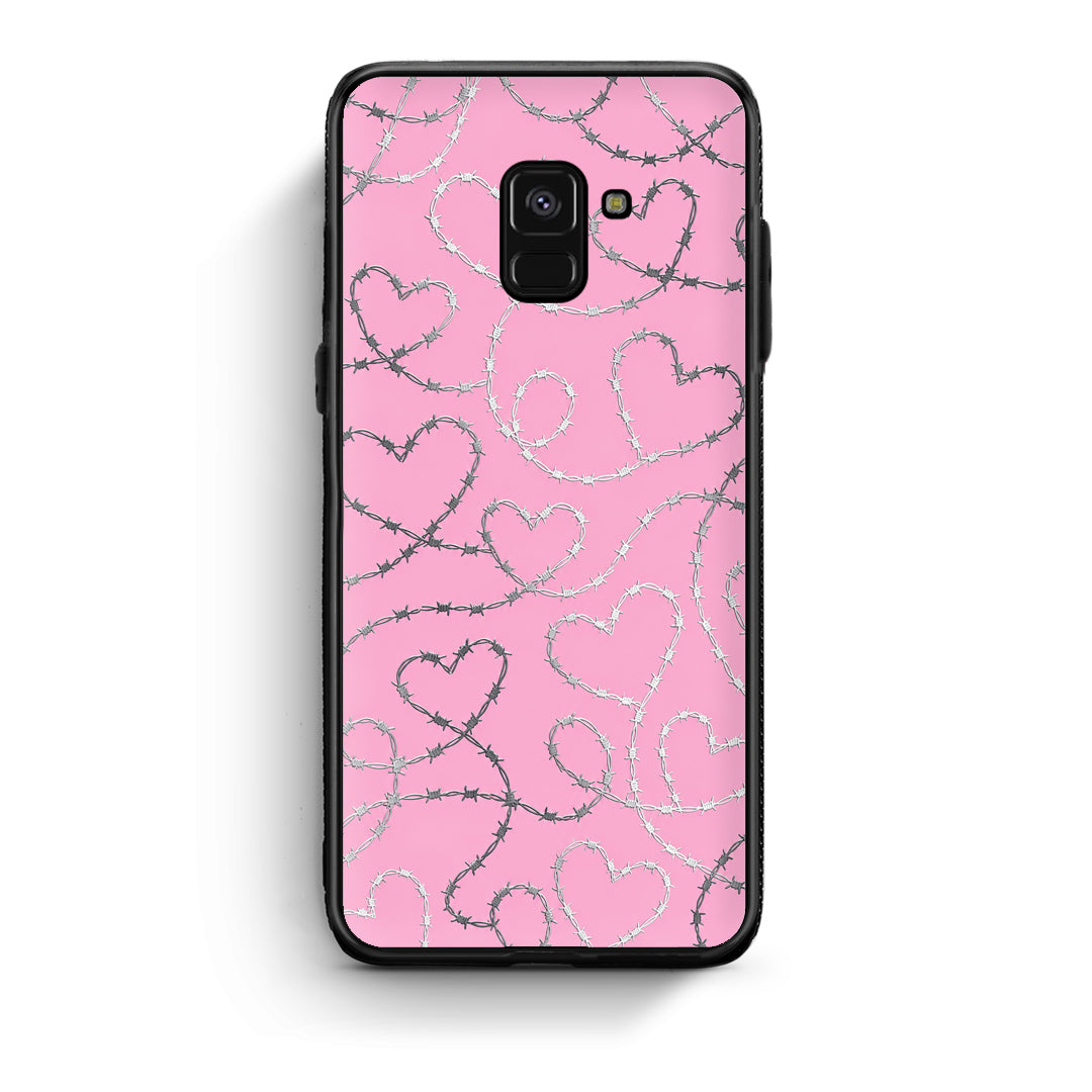 Θήκη Samsung Galaxy A8 Barbed Wire Hearts on Pink από τη Smartfits με σχέδιο στο πίσω μέρος και μαύρο περίβλημα | Samsung Galaxy A8 Barbed Wire Hearts on Pink case with colorful back and black bezels