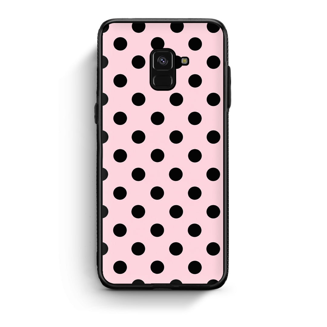 Θήκη Samsung Galaxy A8 Black Polka Dots on Pink από τη Smartfits με σχέδιο στο πίσω μέρος και μαύρο περίβλημα | Samsung Galaxy A8 Black Polka Dots on Pink case with colorful back and black bezels