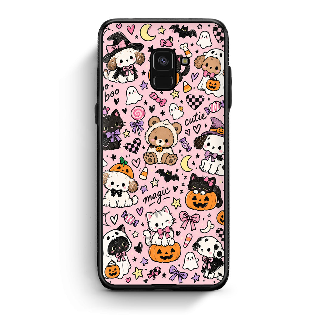 Θήκη Samsung Galaxy A8 Halloween Cute Animals on Pink από τη Smartfits με σχέδιο στο πίσω μέρος και μαύρο περίβλημα | Samsung Galaxy A8 Halloween Cute Animals on Pink case with colorful back and black bezels