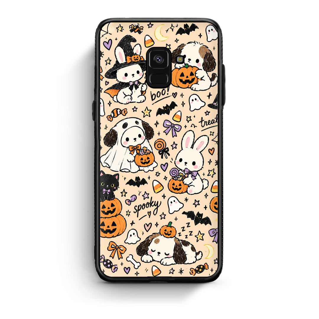Θήκη Samsung Galaxy A8 Halloween Puppies and Friends on Cream από τη Smartfits με σχέδιο στο πίσω μέρος και μαύρο περίβλημα | Samsung Galaxy A8 Halloween Puppies and Friends on Cream case with colorful back and black bezels