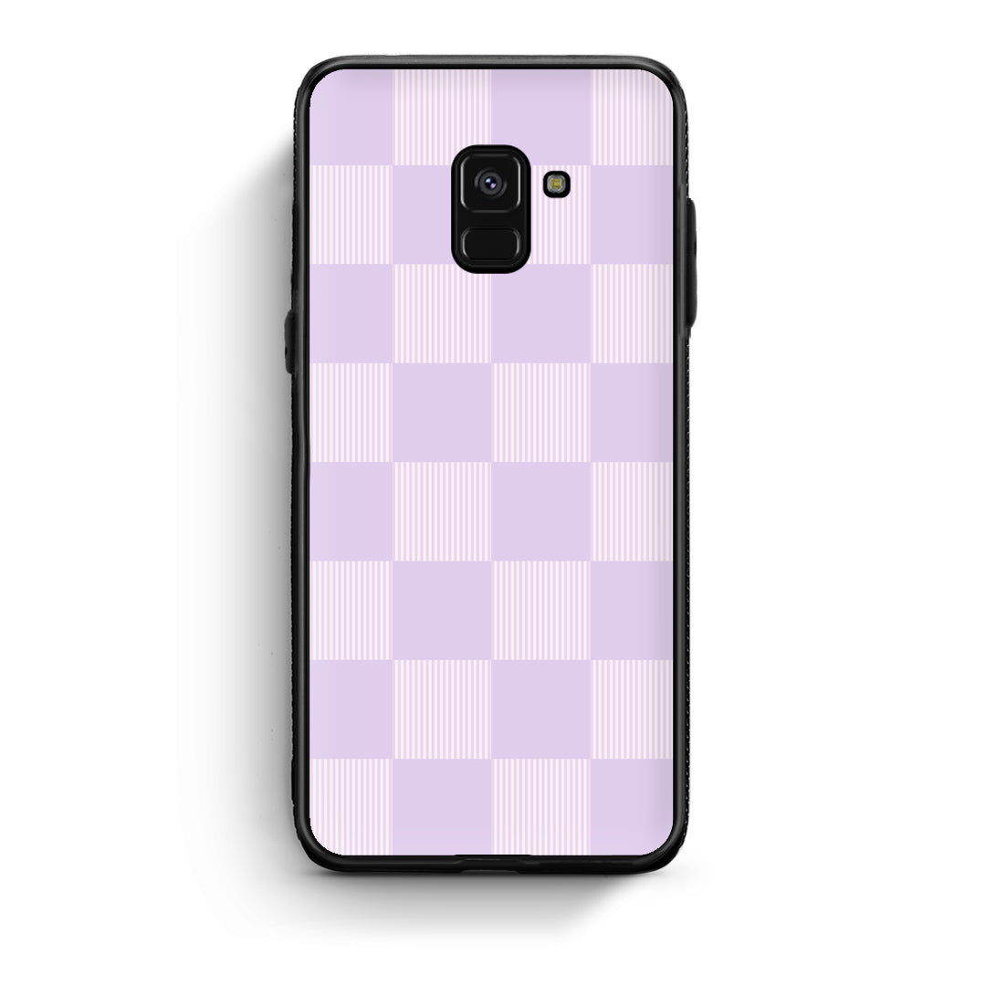 Θήκη Samsung Galaxy A8 Lilac and Cream Striped Checks από τη Smartfits με σχέδιο στο πίσω μέρος και μαύρο περίβλημα | Samsung Galaxy A8 Lilac and Cream Striped Checks case with colorful back and black bezels