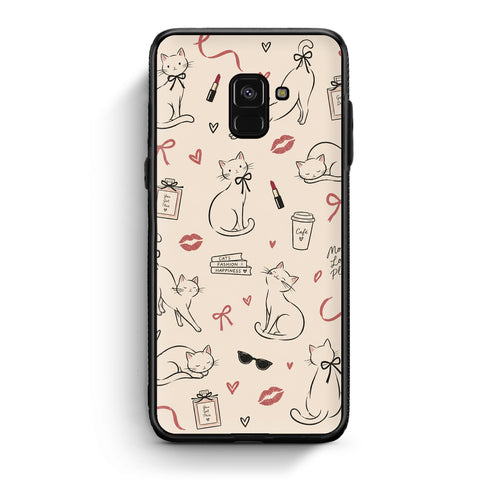 Θήκη Samsung Galaxy A8 Minimal Cat and Fashion Doodles on Cream από τη Smartfits με σχέδιο στο πίσω μέρος και μαύρο περίβλημα | Samsung Galaxy A8 Minimal Cat and Fashion Doodles on Cream case with colorful back and black bezels