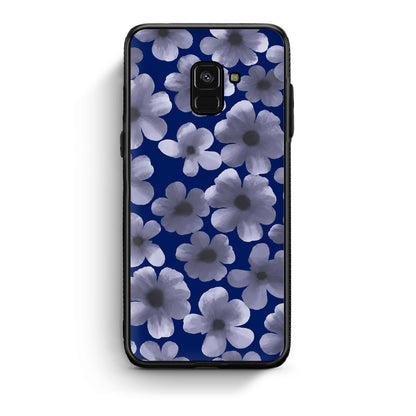 Θήκη Samsung Galaxy A8 Pale Blue Flowers on Navy από τη Smartfits με σχέδιο στο πίσω μέρος και μαύρο περίβλημα | Samsung Galaxy A8 Pale Blue Flowers on Navy case with colorful back and black bezels