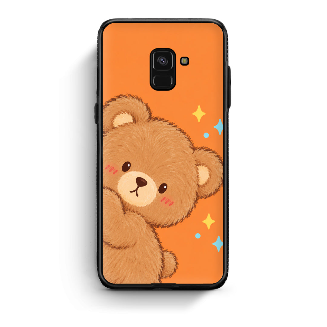 Θήκη Samsung Galaxy A8 Peekaboo Teddy on Orange από τη Smartfits με σχέδιο στο πίσω μέρος και μαύρο περίβλημα | Samsung Galaxy A8 Peekaboo Teddy on Orange case with colorful back and black bezels