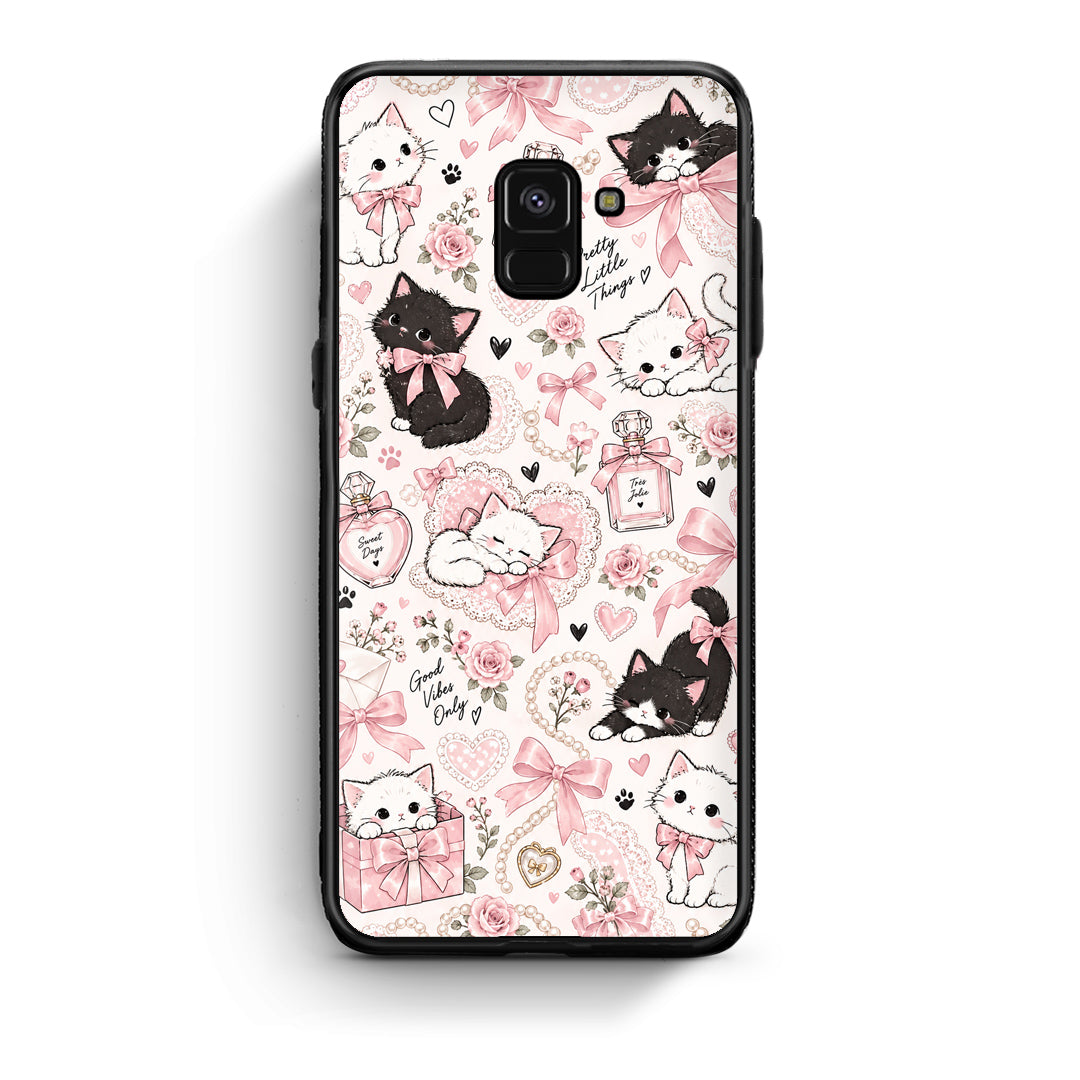 Θήκη Samsung Galaxy A8 Pink Bows and Kittens Collage από τη Smartfits με σχέδιο στο πίσω μέρος και μαύρο περίβλημα | Samsung Galaxy A8 Pink Bows and Kittens Collage case with colorful back and black bezels