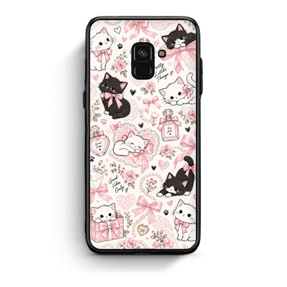 Θήκη Samsung Galaxy A8 Pink Bows and Kittens Collage από τη Smartfits με σχέδιο στο πίσω μέρος και μαύρο περίβλημα | Samsung Galaxy A8 Pink Bows and Kittens Collage case with colorful back and black bezels