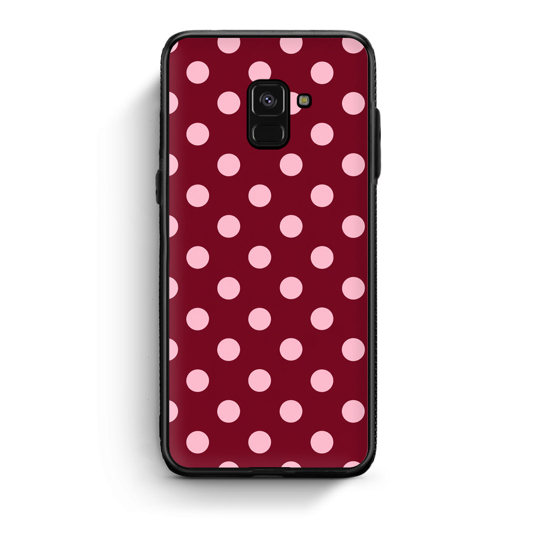 Θήκη Samsung Galaxy A8 Pink Polka Dots on Burgundy από τη Smartfits με σχέδιο στο πίσω μέρος και μαύρο περίβλημα | Samsung Galaxy A8 Pink Polka Dots on Burgundy case with colorful back and black bezels