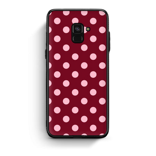 Θήκη Samsung Galaxy A8 Pink Polka Dots on Burgundy από τη Smartfits με σχέδιο στο πίσω μέρος και μαύρο περίβλημα | Samsung Galaxy A8 Pink Polka Dots on Burgundy case with colorful back and black bezels