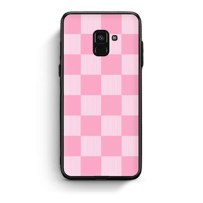 Θήκη Samsung Galaxy A8 Pink and White Striped Checks από τη Smartfits με σχέδιο στο πίσω μέρος και μαύρο περίβλημα | Samsung Galaxy A8 Pink and White Striped Checks case with colorful back and black bezels