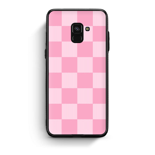 Θήκη Samsung Galaxy A8 Pink and White Striped Checks από τη Smartfits με σχέδιο στο πίσω μέρος και μαύρο περίβλημα | Samsung Galaxy A8 Pink and White Striped Checks case with colorful back and black bezels