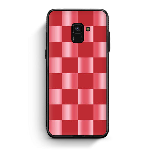 Θήκη Samsung Galaxy A8 Red and Pink Striped Checks από τη Smartfits με σχέδιο στο πίσω μέρος και μαύρο περίβλημα | Samsung Galaxy A8 Red and Pink Striped Checks case with colorful back and black bezels