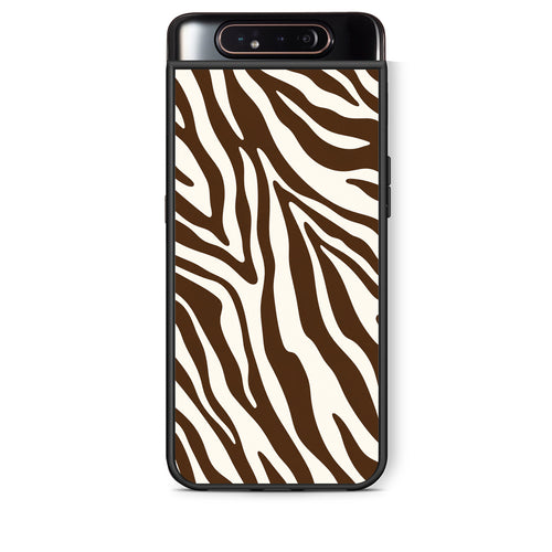 Θήκη Samsung Galaxy A80 Brown and Cream Zebra Stripes από τη Smartfits με σχέδιο στο πίσω μέρος και μαύρο περίβλημα | Samsung Galaxy A80 Brown and Cream Zebra Stripes case with colorful back and black bezels