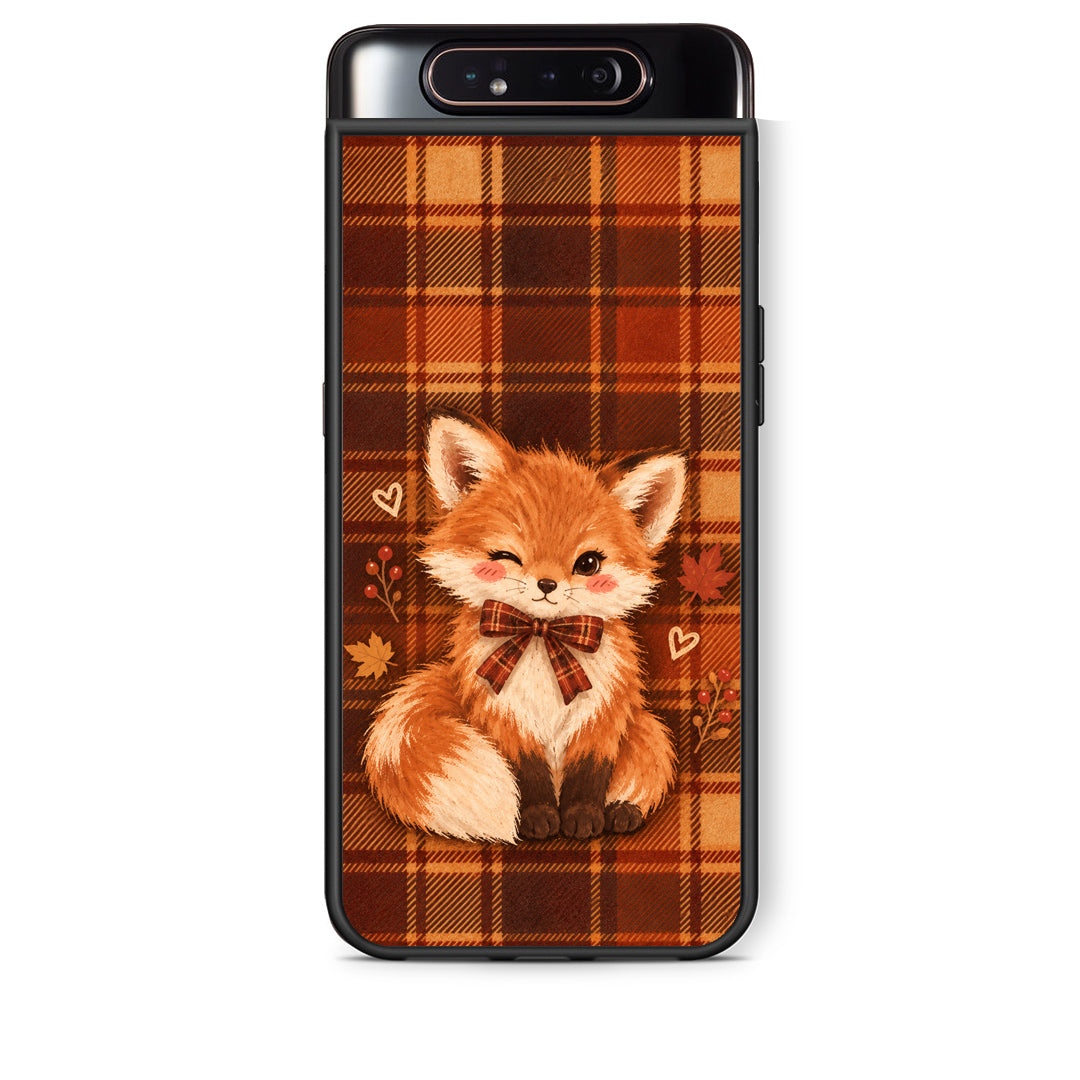 Θήκη Samsung Galaxy A80 Fox on Autumn Tartan από τη Smartfits με σχέδιο στο πίσω μέρος και μαύρο περίβλημα | Samsung Galaxy A80 Fox on Autumn Tartan case with colorful back and black bezels