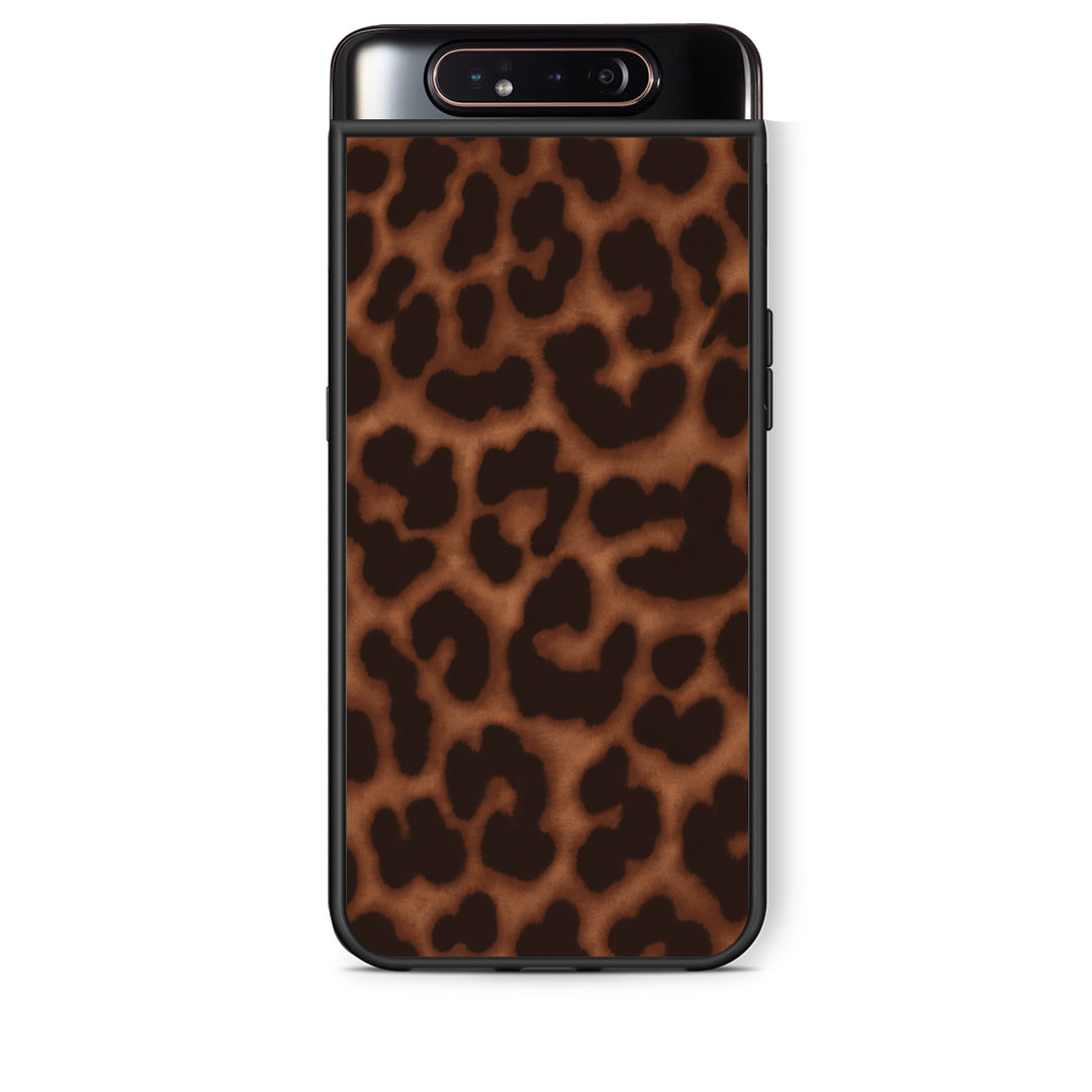 Θήκη Samsung Galaxy A80 Leopard Print Dark Brown από τη Smartfits με σχέδιο στο πίσω μέρος και μαύρο περίβλημα | Samsung Galaxy A80 Leopard Print Dark Brown case with colorful back and black bezels
