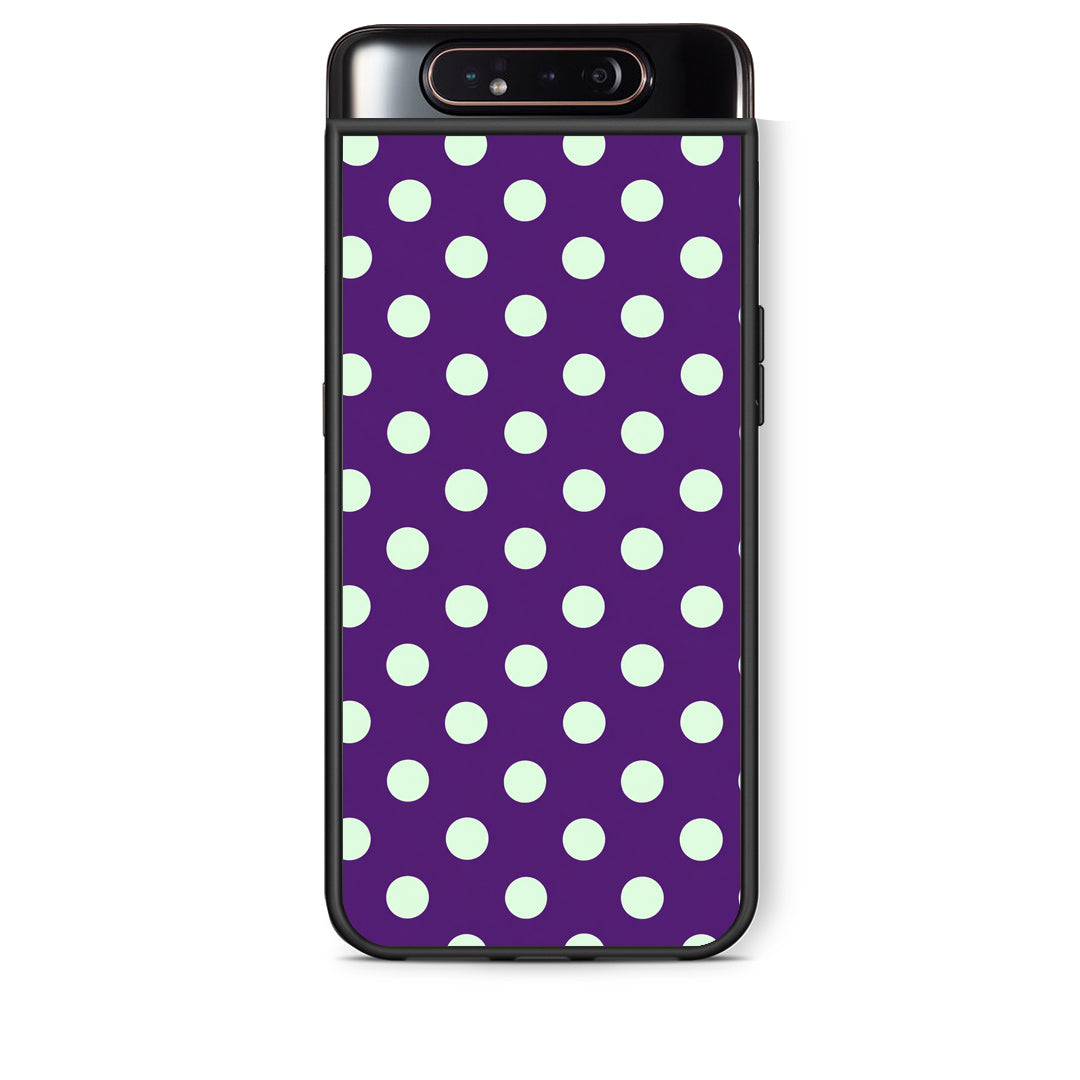 Θήκη Samsung Galaxy A80 Mint Polka Dots on Purple από τη Smartfits με σχέδιο στο πίσω μέρος και μαύρο περίβλημα | Samsung Galaxy A80 Mint Polka Dots on Purple case with colorful back and black bezels