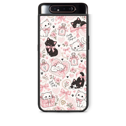Θήκη Samsung Galaxy A80 Pink Bows and Kittens Collage από τη Smartfits με σχέδιο στο πίσω μέρος και μαύρο περίβλημα | Samsung Galaxy A80 Pink Bows and Kittens Collage case with colorful back and black bezels