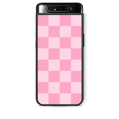 Θήκη Samsung Galaxy A80 Pink and White Striped Checks από τη Smartfits με σχέδιο στο πίσω μέρος και μαύρο περίβλημα | Samsung Galaxy A80 Pink and White Striped Checks case with colorful back and black bezels