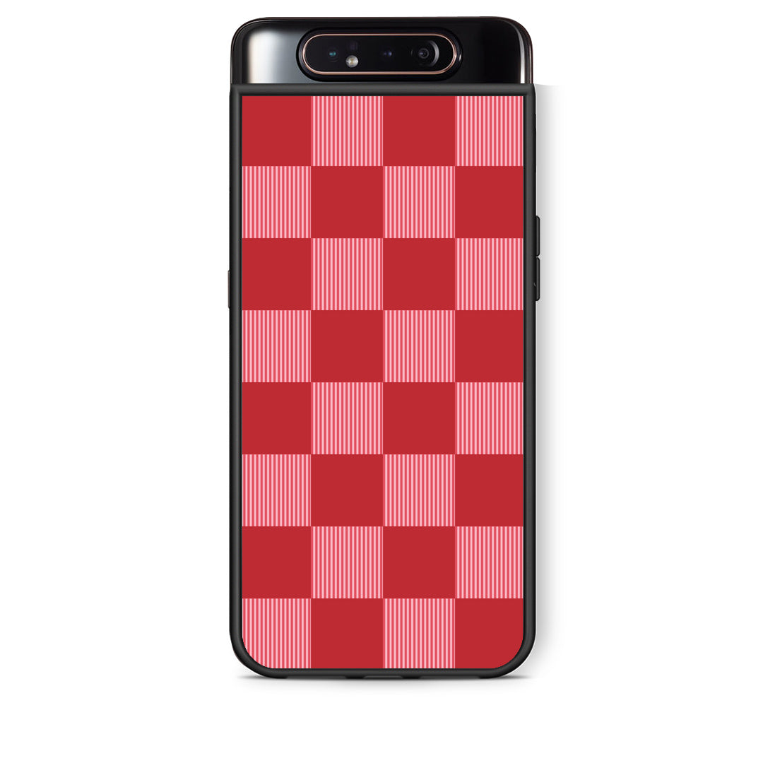 Θήκη Samsung Galaxy A80 Red and Pink Striped Checks από τη Smartfits με σχέδιο στο πίσω μέρος και μαύρο περίβλημα | Samsung Galaxy A80 Red and Pink Striped Checks case with colorful back and black bezels