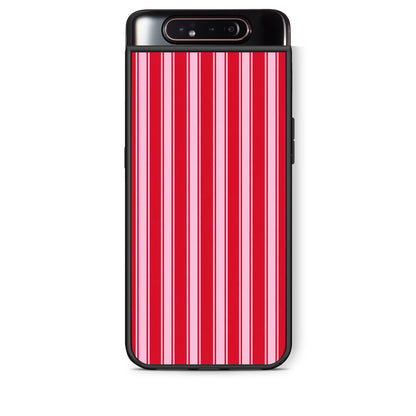 Θήκη Samsung Galaxy A80 Red and Pink Vertical Pinstripes από τη Smartfits με σχέδιο στο πίσω μέρος και μαύρο περίβλημα | Samsung Galaxy A80 Red and Pink Vertical Pinstripes case with colorful back and black bezels