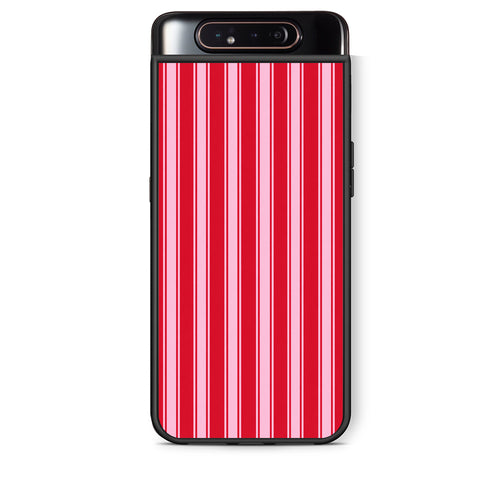 Θήκη Samsung Galaxy A80 Red and Pink Vertical Pinstripes από τη Smartfits με σχέδιο στο πίσω μέρος και μαύρο περίβλημα | Samsung Galaxy A80 Red and Pink Vertical Pinstripes case with colorful back and black bezels