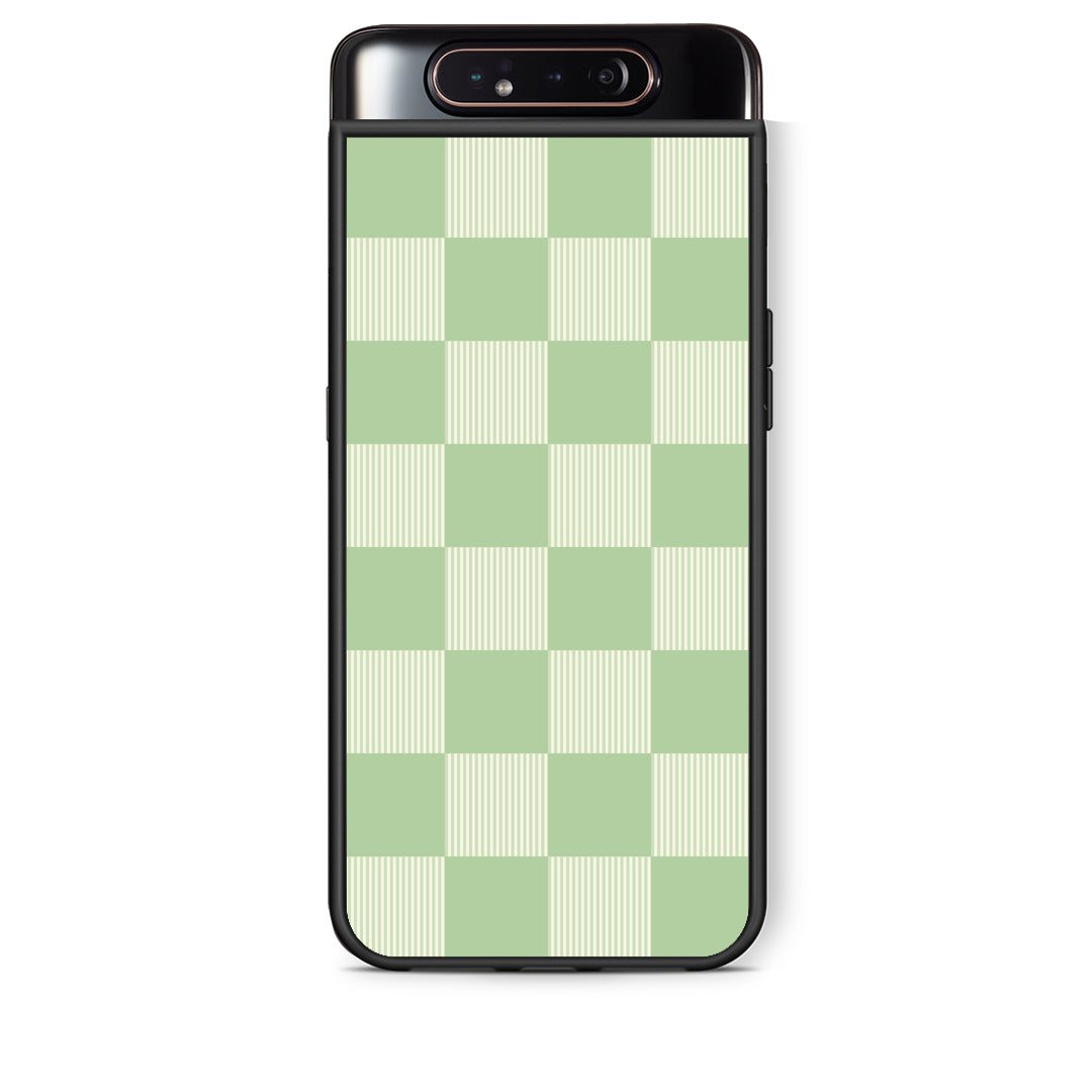 Θήκη Samsung Galaxy A80 Sage and Cream Striped Checks από τη Smartfits με σχέδιο στο πίσω μέρος και μαύρο περίβλημα | Samsung Galaxy A80 Sage and Cream Striped Checks case with colorful back and black bezels