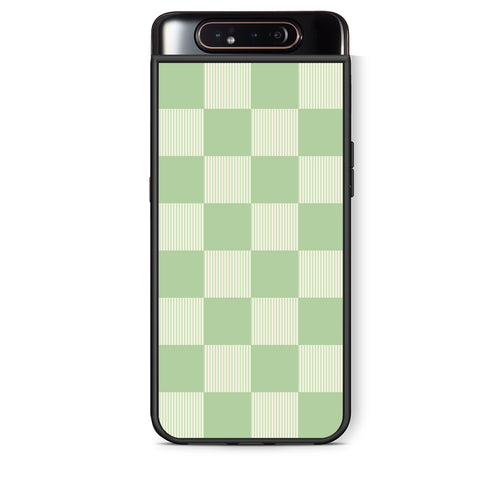 Θήκη Samsung Galaxy A80 Sage and Cream Striped Checks από τη Smartfits με σχέδιο στο πίσω μέρος και μαύρο περίβλημα | Samsung Galaxy A80 Sage and Cream Striped Checks case with colorful back and black bezels