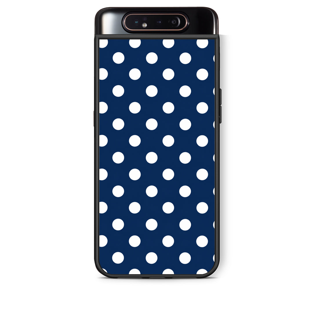 Θήκη Samsung Galaxy A80 White Large Polka Dots on Navy από τη Smartfits με σχέδιο στο πίσω μέρος και μαύρο περίβλημα | Samsung Galaxy A80 White Large Polka Dots on Navy case with colorful back and black bezels