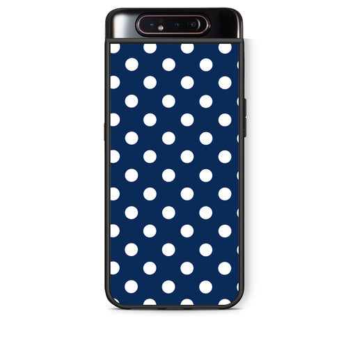 Θήκη Samsung Galaxy A80 White Large Polka Dots on Navy από τη Smartfits με σχέδιο στο πίσω μέρος και μαύρο περίβλημα | Samsung Galaxy A80 White Large Polka Dots on Navy case with colorful back and black bezels