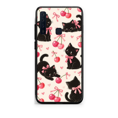 Θήκη Samsung Galaxy A9 Black Kittens and Cherries on Cream από τη Smartfits με σχέδιο στο πίσω μέρος και μαύρο περίβλημα | Samsung Galaxy A9 Black Kittens and Cherries on Cream case with colorful back and black bezels
