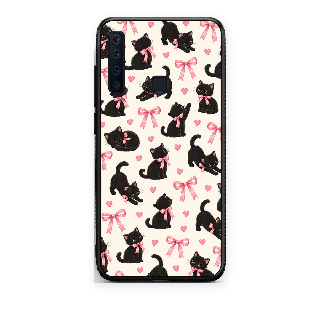 Θήκη Samsung Galaxy A9 Black Kittens and Pink Bows on Cream Small από τη Smartfits με σχέδιο στο πίσω μέρος και μαύρο περίβλημα | Samsung Galaxy A9 Black Kittens and Pink Bows on Cream Small case with colorful back and black bezels