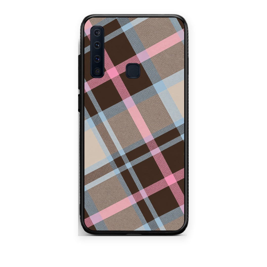Θήκη Samsung Galaxy A9 Brown Pink and Blue Diagonal Plaid από τη Smartfits με σχέδιο στο πίσω μέρος και μαύρο περίβλημα | Samsung Galaxy A9 Brown Pink and Blue Diagonal Plaid case with colorful back and black bezels