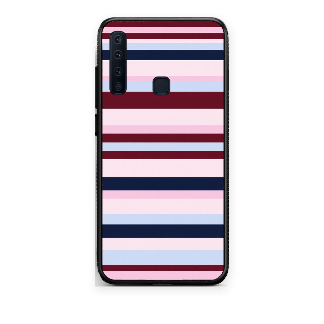 Θήκη Samsung Galaxy A9 Burgundy Pink and Blue Horizontal Stripes από τη Smartfits με σχέδιο στο πίσω μέρος και μαύρο περίβλημα | Samsung Galaxy A9 Burgundy Pink and Blue Horizontal Stripes case with colorful back and black bezels