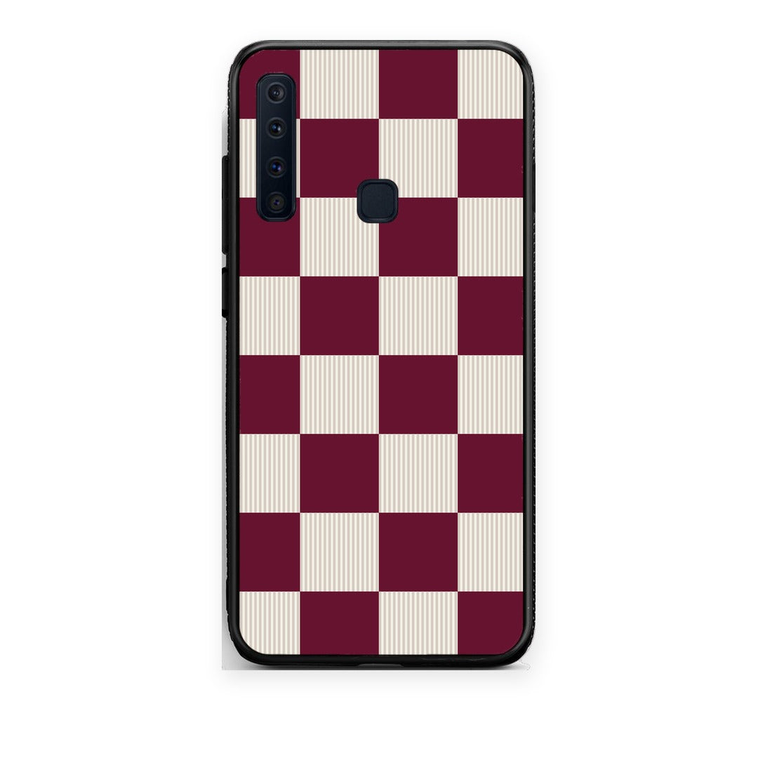 Θήκη Samsung Galaxy A9 Burgundy and Cream Striped Checks από τη Smartfits με σχέδιο στο πίσω μέρος και μαύρο περίβλημα | Samsung Galaxy A9 Burgundy and Cream Striped Checks case with colorful back and black bezels