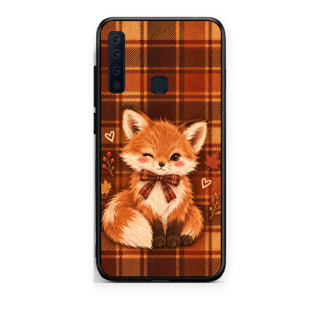 Θήκη Samsung Galaxy A9 Fox on Autumn Tartan από τη Smartfits με σχέδιο στο πίσω μέρος και μαύρο περίβλημα | Samsung Galaxy A9 Fox on Autumn Tartan case with colorful back and black bezels