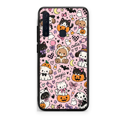 Θήκη Samsung Galaxy A9 Halloween Cute Animals on Pink από τη Smartfits με σχέδιο στο πίσω μέρος και μαύρο περίβλημα | Samsung Galaxy A9 Halloween Cute Animals on Pink case with colorful back and black bezels