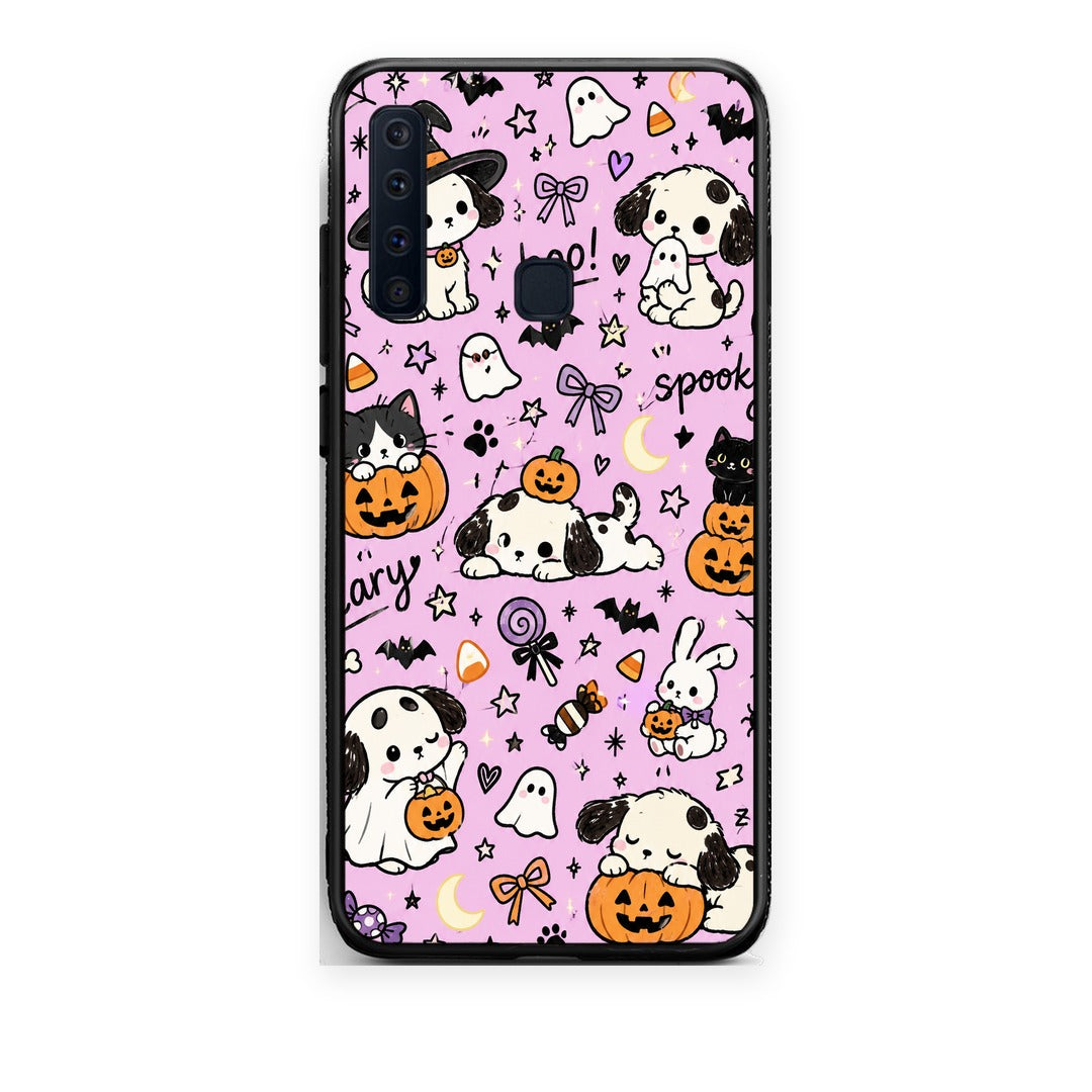 Θήκη Samsung Galaxy A9 Halloween Puppies and Friends on Lilac από τη Smartfits με σχέδιο στο πίσω μέρος και μαύρο περίβλημα | Samsung Galaxy A9 Halloween Puppies and Friends on Lilac case with colorful back and black bezels