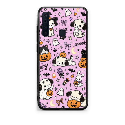 Θήκη Samsung Galaxy A9 Halloween Puppies and Friends on Lilac από τη Smartfits με σχέδιο στο πίσω μέρος και μαύρο περίβλημα | Samsung Galaxy A9 Halloween Puppies and Friends on Lilac case with colorful back and black bezels
