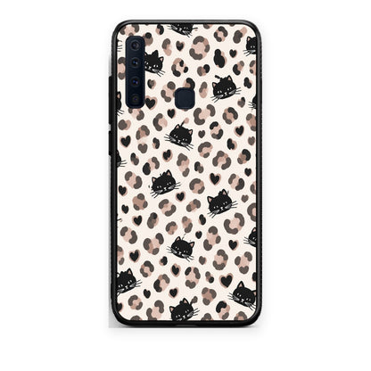 Θήκη Samsung Galaxy A9 Leopard Spots and Black Cats on Cream από τη Smartfits με σχέδιο στο πίσω μέρος και μαύρο περίβλημα | Samsung Galaxy A9 Leopard Spots and Black Cats on Cream case with colorful back and black bezels