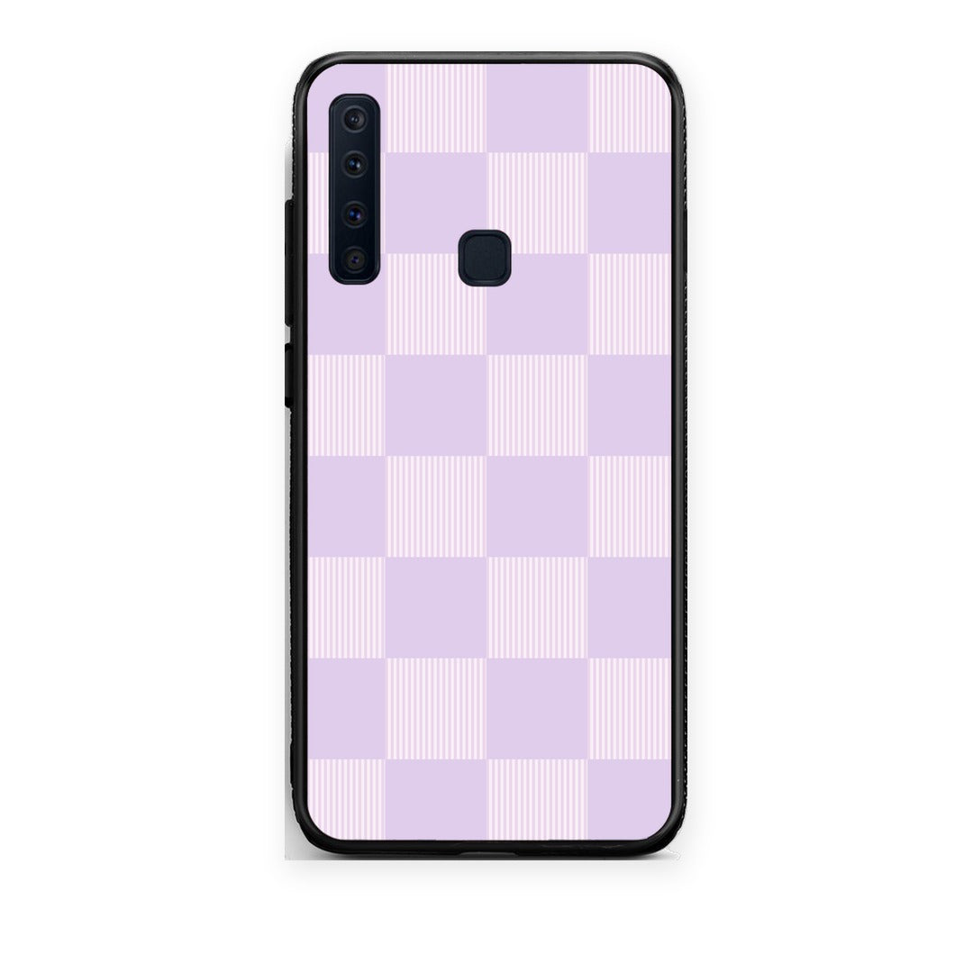 Θήκη Samsung Galaxy A9 Lilac and Cream Striped Checks από τη Smartfits με σχέδιο στο πίσω μέρος και μαύρο περίβλημα | Samsung Galaxy A9 Lilac and Cream Striped Checks case with colorful back and black bezels