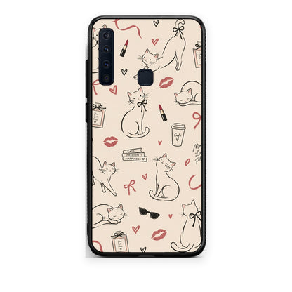 Θήκη Samsung Galaxy A9 Minimal Cat and Fashion Doodles on Cream από τη Smartfits με σχέδιο στο πίσω μέρος και μαύρο περίβλημα | Samsung Galaxy A9 Minimal Cat and Fashion Doodles on Cream case with colorful back and black bezels