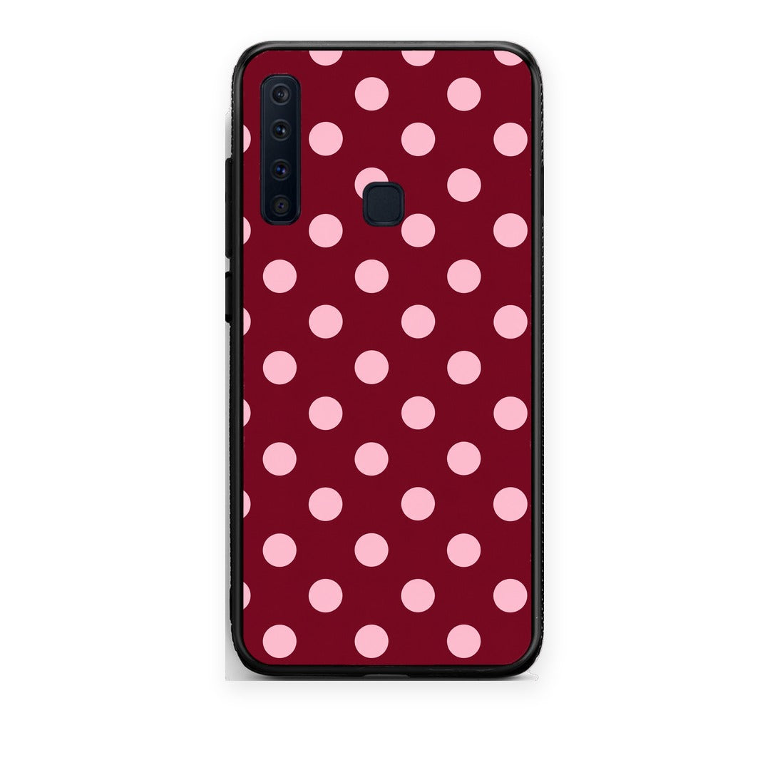 Θήκη Samsung Galaxy A9 Pink Polka Dots on Burgundy από τη Smartfits με σχέδιο στο πίσω μέρος και μαύρο περίβλημα | Samsung Galaxy A9 Pink Polka Dots on Burgundy case with colorful back and black bezels